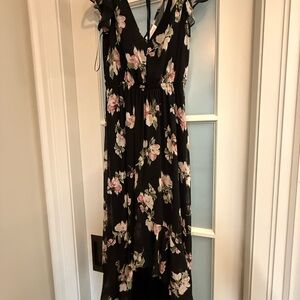 Floral Black Maxi Dress, High low